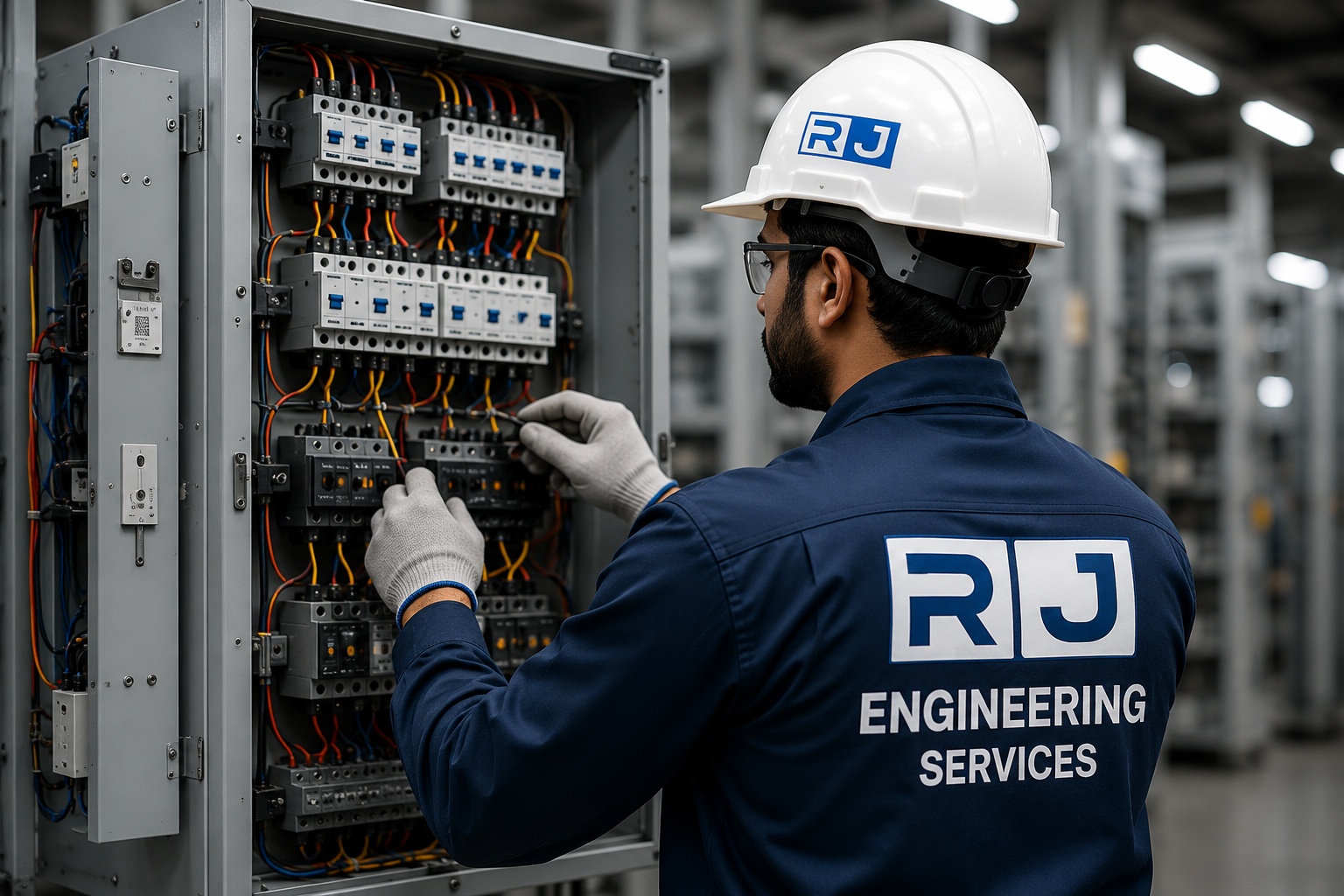 RJ Engineering Services electrician working on electrical panel Chennai