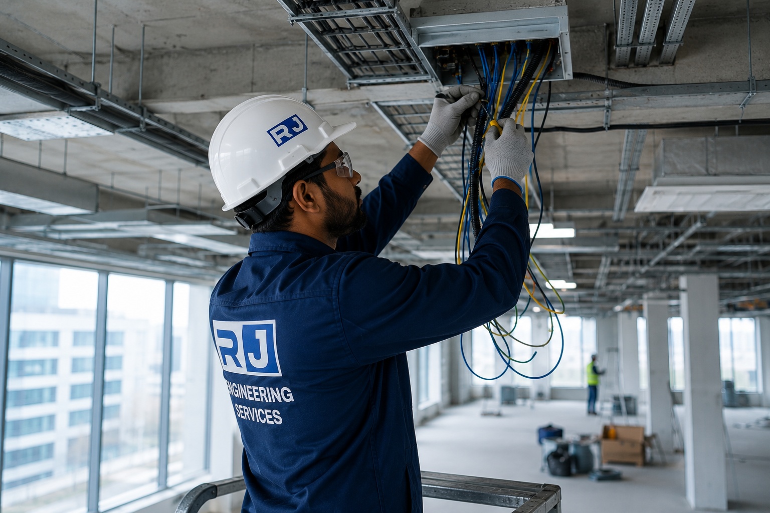 RJ Engineering Services electrician working on electrical panel Chennai